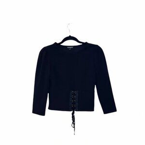 Express Black Lace Up Grommet Front Fitted Cropped Top Small Women’s